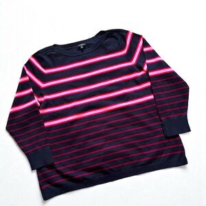 Talbots Navy and Pink Striped Sweater 2X